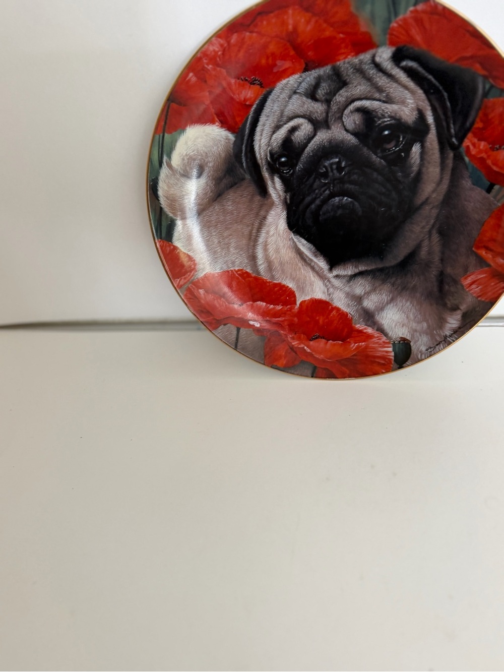 Danbury Mint Poppy Love Simon Mendez Pug LE Porcelain Collector Plate 8"